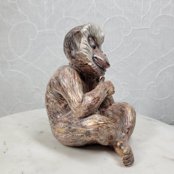 Vintage 1968 Monkey Sculpture 6" Brown Signed Beacox Ceramic Figurine Statue - Picture 5 of 16